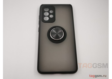 Задняя накладка для Samsung A52 / A526 Galaxy A52 5G (2021) (силикон, матовая, магнит, с держателем под палец, черная (Ring)) Faison
