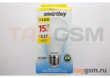 Лампа светодиодная LED E27 A60 15Вт 3000K (220-240В) Smartbuy