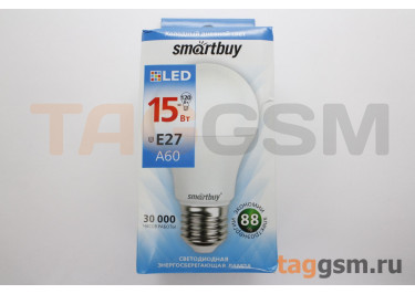 Лампа светодиодная LED E27 A60 15Вт 6000K (220-240В) Smartbuy
