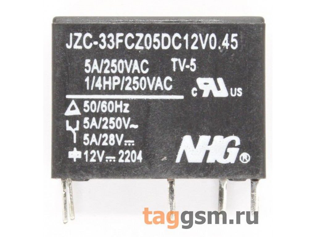 JZC-33F-C-Z-5-DC12V-0.45 Реле 12В SPDT 250В 5А