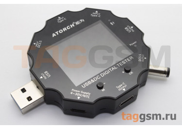 Atorch UD18 Bluetooth Тестер емкости батареи 3,6-32В 0-5,1А (USB-A, micro-USB, Type-C, DC)