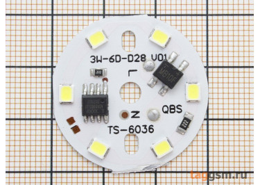Светодиодная панель 3Вт 6 LED 2835 холодный белый Uвх=220В, 28мм