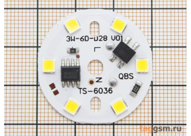 Светодиодная панель 3Вт 6 LED 2835 теплый белый Uвх=220В, 28мм