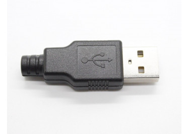 Вилка USB-A 2.0 на кабель 4 конт. в корпусе пластик (черный)