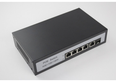 PoE коммутатор для IP видеокамер, 4 PoE 1Гб + 1 UPLink 1Гб + 1SFP 1Гб, 65Вт