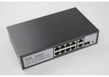 PoE коммутатор для IP видеокамер, 8 PoE 1Гб + 2 UPLink 1Гб + 1SFP 1Гб, 120Вт