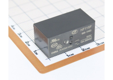 HF115F / 005-1HS3 Реле 5В SPST-NO 250В 16А (AgCdO) шаг 5мм