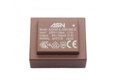AS3005-E-0060-060-S Герметизированный трансформатор 0,6Вт обмотки 220В (1+5) / 6В 0,1А (7+9)