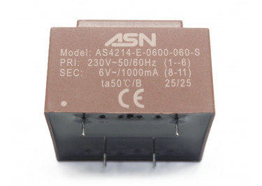 AS4214-E-0600-060-S Герметизированный трансформатор 6Вт обмотки 220В (1+6) / 6В 1А (8+11)