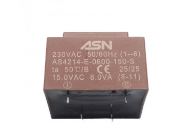 AS4214-E-0600-150-S Герметизированный трансформатор 6Вт обмотки 220В (1+6) / 15В 0,4А (8+11)