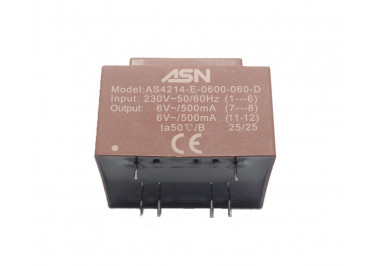 AS4214-E-0600-060-D Герметизированный трансформатор 6Вт обмотки 220В (1+6) / 2x6В 0,5А (7+8-11+12)