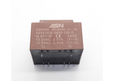 AS4214-E-0600-120-D Герметизированный трансформатор 6Вт обмотки 220В (1+6) / 2x12В 0,25А (7+8-11+12)
