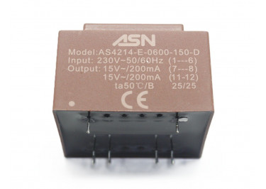 AS4214-E-0600-150-D Герметизированный трансформатор 6Вт обмотки 220В (1+6) / 2x15В 0,2А (7+8-11+12)