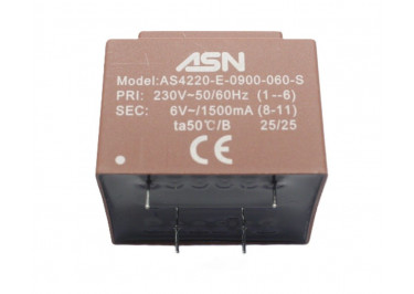 AS4220-E-0900-060-S Герметизированный трансформатор 9Вт обмотки 220В (1+6) / 6В 1,5А (8+11)