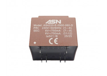 AS4220-E-0900-060-D Герметизированный трансформатор 9Вт обмотки 220В (1+6) / 2x6В 0,75А (7+8-11+12)