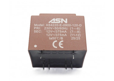 AS4220-E-0900-120-D Герметизированный трансформатор 9Вт обмотки 220В (1+6) / 2x12В 0,375А (7+8-11+12)