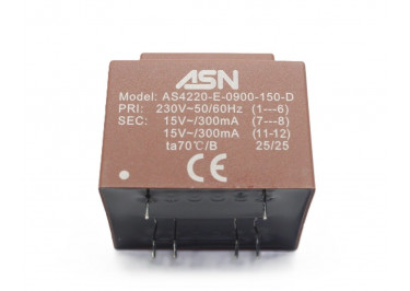 AS4220-E-0900-150-D Герметизированный трансформатор 9Вт обмотки 220В (1+6) / 2x15В 0,3А (7+8-11+12)