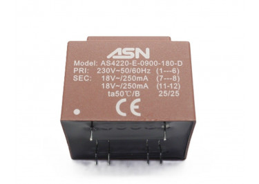 AS4220-E-0900-180-D Герметизированный трансформатор 9Вт обмотки 220В (1+6) / 2x18В 0,25А (7+8-11+12)