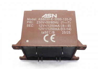AS6030-E-3000-120-D Герметизированный трансформатор 30Вт обмотки 220В (1+7) / 2x12В 1,25А (8+9-13+14)