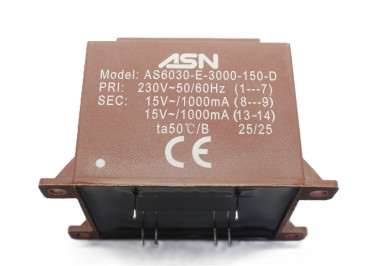 AS6030-E-3000-150-D Герметизированный трансформатор 30Вт обмотки 220В (1+7) / 2x15В 1А (8+9-13+14)