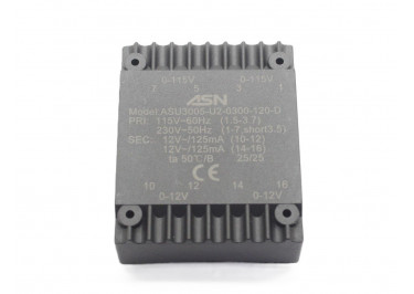 ASU3005-U2-0300-120-D Герметизированный трансформатор 3Вт обмотки 2x110В (1+3-5+7, 1B) / 2x12В 0,125А (10+12-14+16)