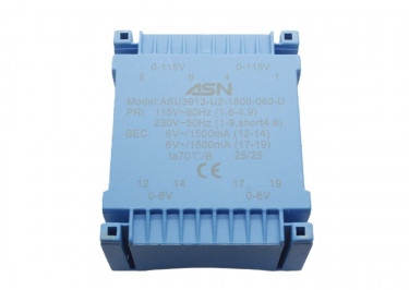 ASU3913-U2-1800-060-D Герметизированный трансформатор 18Вт обмотки 2x110В (1+4-6+9, 1B) / 2x6В 1,5А (12+14-17+19)