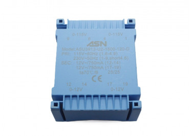 ASU3913-U2-1800-120-D Герметизированный трансформатор 18Вт обмотки 2x110В (1+4-6+9, 1B) / 2x12В 0,75А (12+14-17+19)