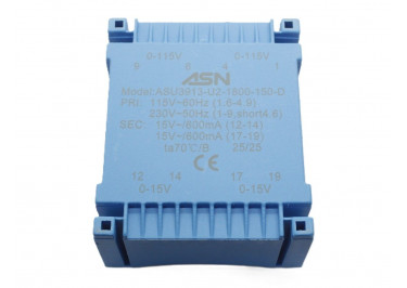 ASU3913-U2-1800-150-D Герметизированный трансформатор 18Вт обмотки 2x110В (1+4-6+9, 1B) / 2x15В 0,6А (12+14-17+19)