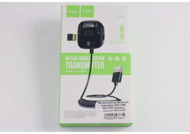 FM-трансмиттер (Bluetooth, микрофон, AUX, USB, Micro SD, пружина) (черный) HOCO E65