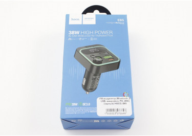FM-модулятор (Bluetooth, 2 USB, микрофон, PD, 20W) (черный) HOCO, E85