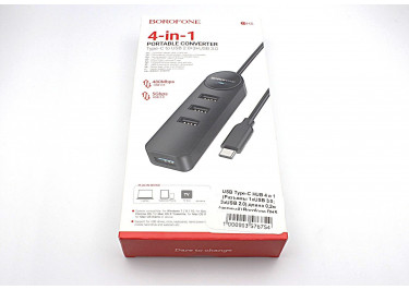 USB Type-C HUB 4 в 1 (Разъемы 1xUSB 3.0; 3xUSB 2.0) длина 0,2м (черный) Borofone DH5