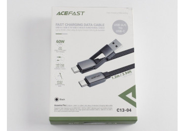 Кабель 2 в 1 Type-C - Type-C + переходник USB 60W черный 1,2м, ACEFAST (C13-04)