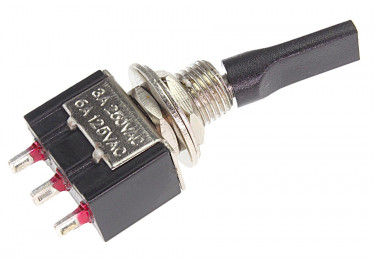 MTS-112-E1 Тумблер на панель с чёрной плоской ручкой ON-(ON) SPDT 250В 3А (6,4мм)