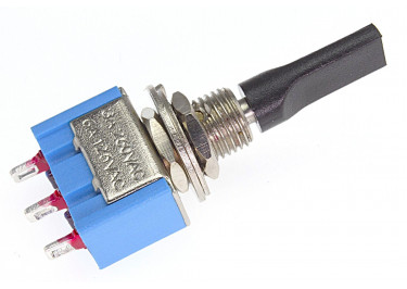 MTS-103-E1 Тумблер на панель с чёрной плоской ручкой ON-OFF-ON SPDT 250В 3А (6,4мм)