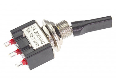 MTS-113-E1 Тумблер на панель с чёрной плоской ручкой ON-OFF-(ON) SPDT 250В 3А (6,4мм)