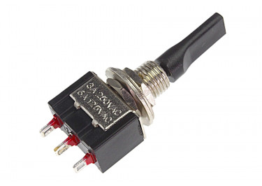 MTS-123-E1 Тумблер на панель с чёрной плоской ручкой (ON)-OFF-(ON) SPDT 250В 3А (6,4мм)