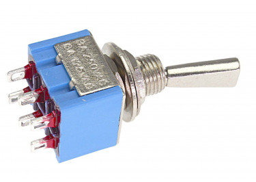 MTS-202-F1 Тумблер на панель с плоской ручкой ON-ON DPDT 250В 3А (6,4мм)