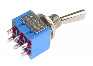 MTS-203-F1 Тумблер на панель с плоской ручкой ON-OFF-ON DPDT 250В 3А (6,4мм)