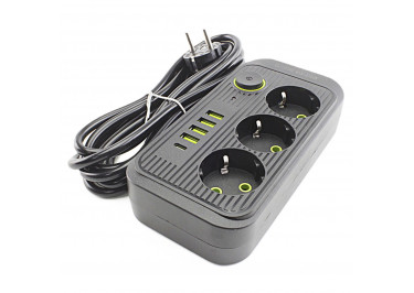Сетевой фильтр (3 розетки + 4USB +1 Type-C) (3m) (черный)