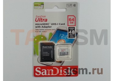 Micro SDXC 64Gb SanDisk Ultra Imaging Class 10 UHC-1 48Mb / s c адаптером SD