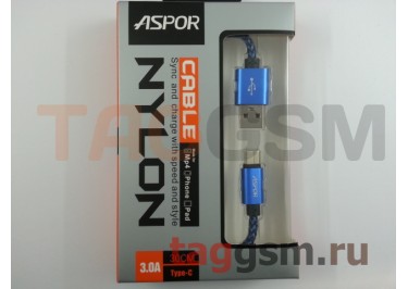Кабель USB - micro USB 3.1 (Type-C) (0,3м) синий (A162) ASPOR
