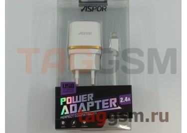 Сетевое зарядное устройство USB 2400mAh 2 выхода + кабель USB - Lightning (A828) ASPOR