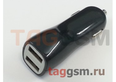 Блок питания USB (авто) на 2 порта USB 2100 / 1000mAh (черный), техпак