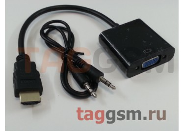 Переходник HDMI - VGA + 3,5 Audio + кабель AUX (черный) (АТ1013) Atcom