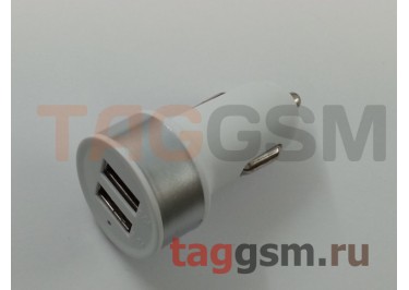 Блок питания USB (авто) на 2 порта USB 2100 / 1000mA (белый), техпак