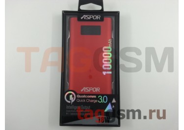 Портативное зарядное устройство (Power Bank) (Aspor Q388, быстрая зарядка 9V 2A, 2USB выхода 2400mA  /  3000mA) Емкость 10000mAh (красный)