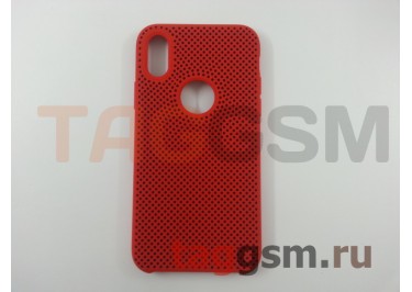Задняя накладка для iPhone X / XS (силикон, красно-черная (Grid Series))