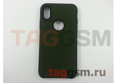 Задняя накладка для iPhone X / XS (силикон, черно-зеленая (Grid Series))