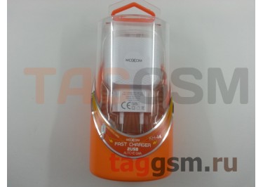 Сетевое зарядное устройство USB 2400mAh 2 выхода USB + быстрая зарядка + кабель USB - micro USB, (KH-44) MOXOM