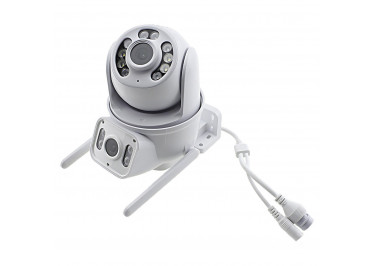 IP видеокамера Q25 поворотная Wi-Fi / Ethernet, 3Мп+3Мп (2304х1296), поддержка MicroSD / SDHC / SDXC-карта (128 ГБ), поворот по горизонтали 355° по вертикали 90°, с микрофоном, двусторонняя связь, iCsee, уличная